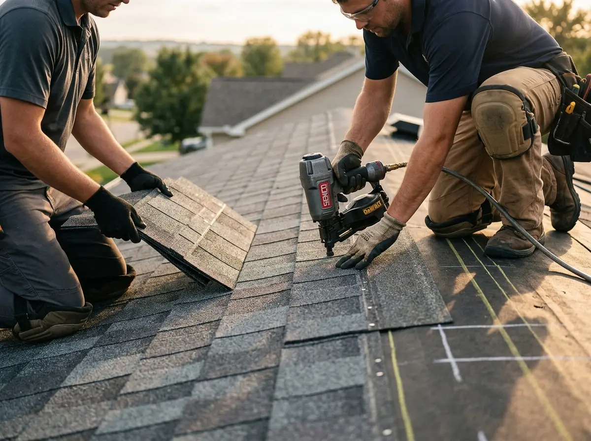 Professional roofer working on a residential roof in Moultrie